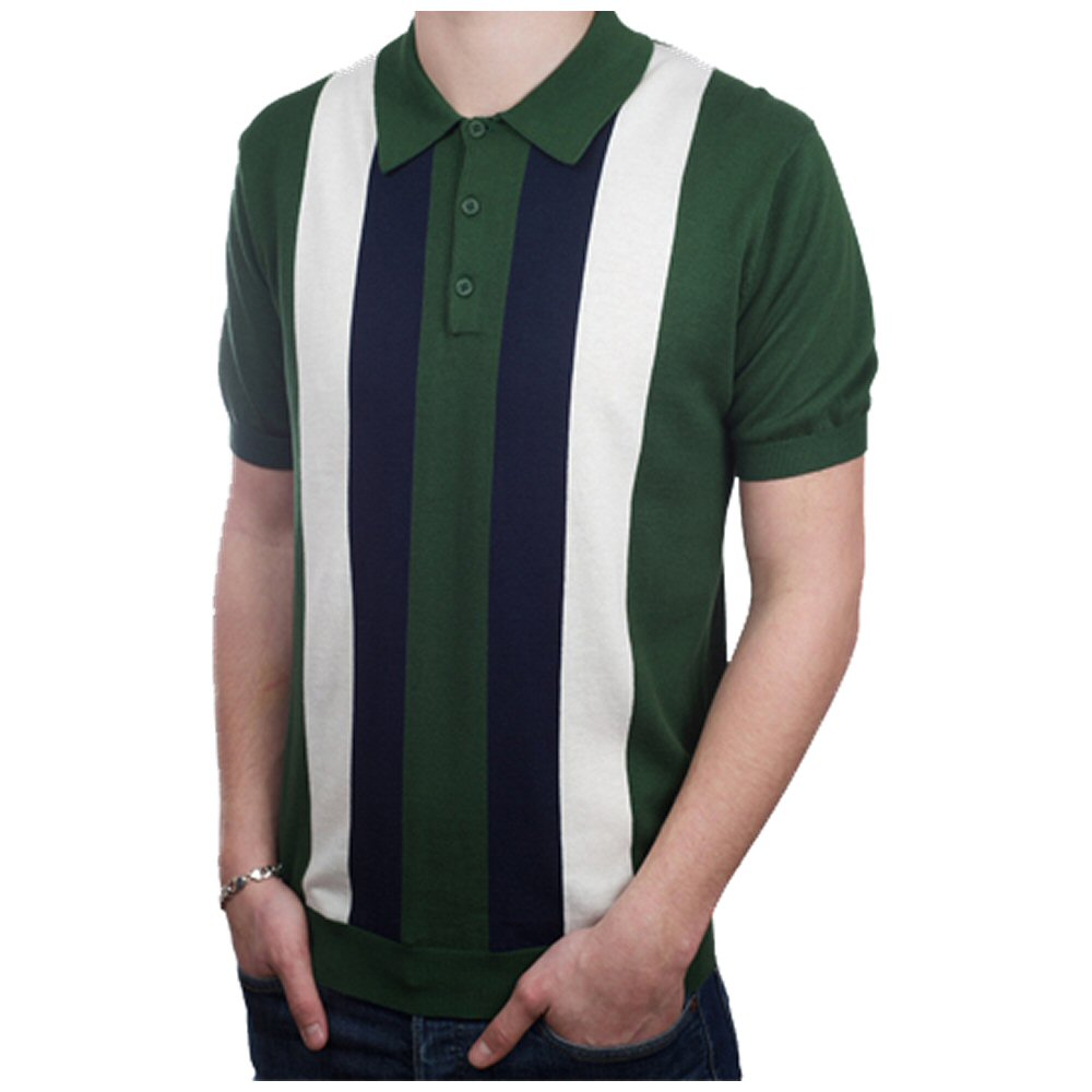 /Art Gallery 60's Retro Mod Bold Stripe 3 Button S/S Knit Polo Shirt